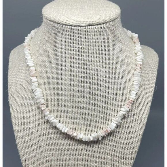 Pink And White‎ Natural Puka Shell Necklace Screw Clasp 17” - Picture 1 of 4